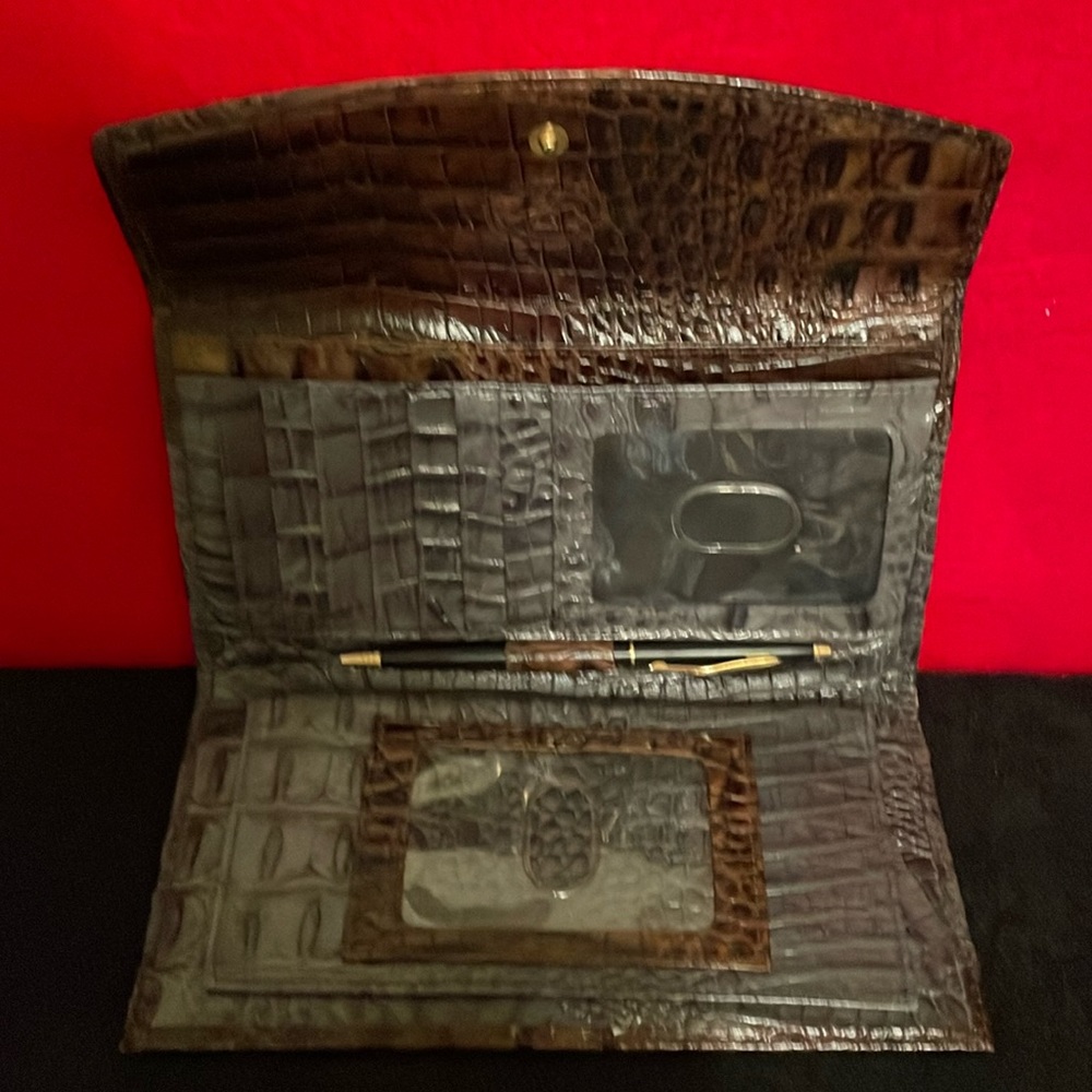 Brahmin ADY Melbourne Two-Tone Croc Leather Tri-Fold Checkbook Wallet-Brown/Gray